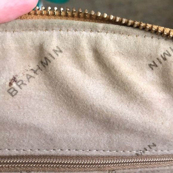 BRAHMIN golden yellow reptile textured leather two-way carry purse. Zip top - Picture 13 of 16